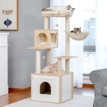 Load image into Gallery viewer, Cat Tree Indoor Wooden Play Tower White