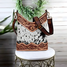 Load image into Gallery viewer, Tooled Leather Crossbody Bag, Durable Everyday Carry 12x11 Inch