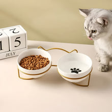 Load image into Gallery viewer, Elevated Ceramic Cat Bowls with Metal Stand