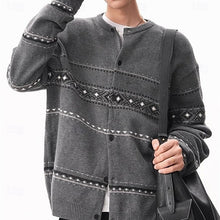 Load image into Gallery viewer, Button Down Cardigan with Geometric Pattern and Regular Fit, Winter Layering