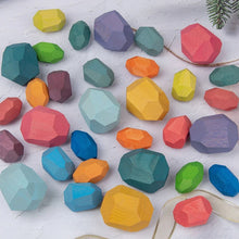 Load image into Gallery viewer, Colorful Wooden Stacking Stones Set of 36 Pieces with Mixed Shapes for Balancing Play
