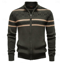 Load image into Gallery viewer, Fair Isle Zip Up Cardigan with Stand Up Collar and Full Sleeve Coverage