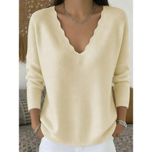 Load image into Gallery viewer, Scalloped V Neck Pullover with Relaxed Fit for Layering