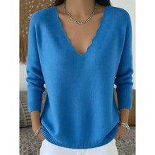 Load image into Gallery viewer, Scalloped V Neck Pullover with Relaxed Fit for Layering