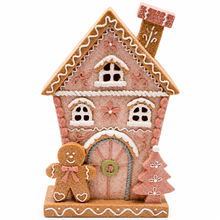 Load image into Gallery viewer, Lighted Gingerbread House with Pastel Resin Design and Interior LED Lighting