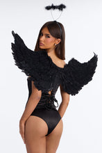 Load image into Gallery viewer, Black Winged Costume Set with Halo Accessory for Halloween