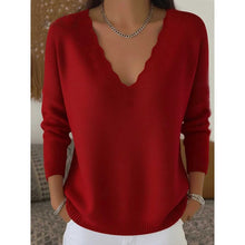 Load image into Gallery viewer, Scalloped V Neck Pullover with Relaxed Fit for Layering
