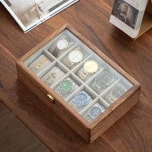 Load image into Gallery viewer, Walnut Watch Collection Box with Glass Top Display