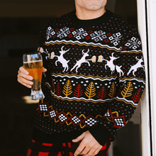 Load image into Gallery viewer, Mens Deer and Beer Ugly Christmas Sweater with Trees and Snowflake Pattern