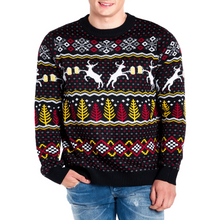 Load image into Gallery viewer, Mens Deer and Beer Ugly Christmas Sweater with Trees and Snowflake Pattern