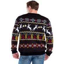 Load image into Gallery viewer, Mens Deer and Beer Ugly Christmas Sweater with Trees and Snowflake Pattern