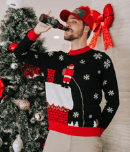 Load image into Gallery viewer, Mens Cheeky Santa Light Up Christmas Sweater with a Glowing Rooftop Stream
