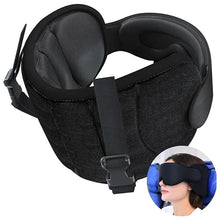 Load image into Gallery viewer, 360° travel neck pillow set with adjustable head strap and eye mask for sleeping comfort