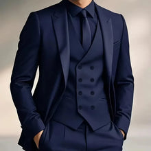 Load image into Gallery viewer, Men's slim fit double-breasted suit, 3-piece design featuring a waistcoat, for sophisticated style.