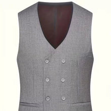 Load image into Gallery viewer, Step out in style with this slim fit double-breasted 3-piece suit for men, complete with waistcoat.