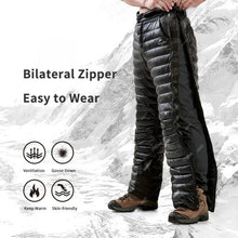 Load image into Gallery viewer, Insulated Goose Down Pants with Full Length Side Zippers and Water Resistant Lower Legs