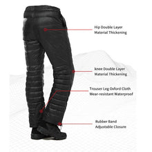 Load image into Gallery viewer, Insulated Goose Down Pants with Full Length Side Zippers and Water Resistant Lower Legs