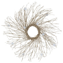 Load image into Gallery viewer, Prelit Gold Glitter Twig Christmas Wreath with Snowflakes and Warm White Lights 28 Inch