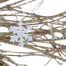 Load image into Gallery viewer, Prelit Gold Glitter Twig Christmas Wreath with Snowflakes and Warm White Lights 28 Inch