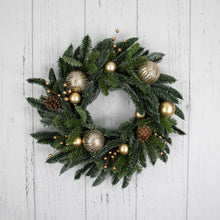 Load image into Gallery viewer, Lifelike Green Pine Christmas Wreath with Gold Ball Ornaments 22 Inch Unlit