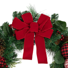 Load image into Gallery viewer, Red Bow Christmas Wreath with Plaid and Snowflake Ornaments 30 Inch Unlit