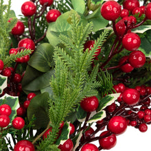 Load image into Gallery viewer, Mixed Pine and Cedar Christmas Wreath with Red Berries and Holly 30 Inch Unlit