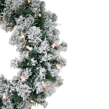 Load image into Gallery viewer, Prelit Flocked White Christmas Wreath with 50 Clear Lights 24 Inch