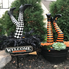 Load image into Gallery viewer, Witch Leg Yard Stakes Set of Two with Striped Design