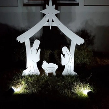 Load image into Gallery viewer, Four Piece Outdoor Christmas Nativity Set with Stable, Mary, Joseph and Baby Jesus in Thick PVC Plastic