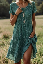 Load image into Gallery viewer, Chic Green Polka Dot Midi Dress with Short Sleeves