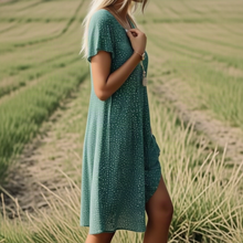 Load image into Gallery viewer, Chic Green Polka Dot Midi Dress with Short Sleeves
