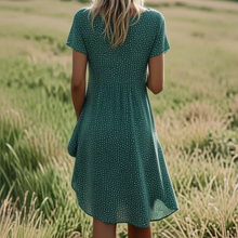 Load image into Gallery viewer, Chic Green Polka Dot Midi Dress with Short Sleeves