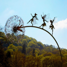 Load image into Gallery viewer, Metal Fairy Garden Stake with Dandelion Accents and Ground Pole, 28 Inch