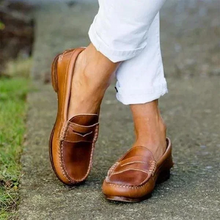 Load image into Gallery viewer, Womens Slip On Loafers with Round Toe and Low Heel, Synthetic Leather