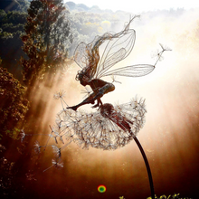 Load image into Gallery viewer, Metal Fairy Garden Stake with Dandelion Accents and Ground Pole, 28 Inch