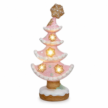 Load image into Gallery viewer, Pastel Pink Gingerbread Tree with LED Lights and Snowflake Cookie Topper, Tabletop Christmas Decoration