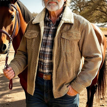 Load image into Gallery viewer, Ribbed Texture Jacket with Fleece Lined Collar and Relaxed Fit, Multiple Pockets