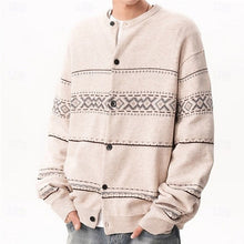Load image into Gallery viewer, Button Down Cardigan with Geometric Pattern and Regular Fit, Winter Layering