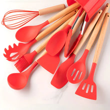 Load image into Gallery viewer, Silicone Cooking Utensils Set Heat-Resistant BPA-Free Bamboo Handle