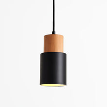 Load image into Gallery viewer, Wooden and Metal Cylindrical Pendant Light