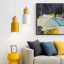 Load image into Gallery viewer, Wooden and Metal Cylindrical Pendant Light