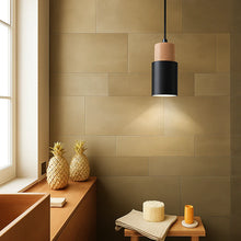 Load image into Gallery viewer, Wooden and Metal Cylindrical Pendant Light