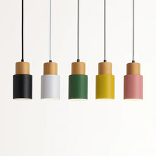 Load image into Gallery viewer, Wooden and Metal Cylindrical Pendant Light
