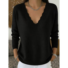 Load image into Gallery viewer, Scalloped V Neck Pullover with Relaxed Fit for Layering