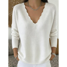 Load image into Gallery viewer, Scalloped V Neck Pullover with Relaxed Fit for Layering