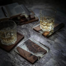 Load image into Gallery viewer, Walnut and Resin Coaster Set, Rustic Modern Drink Coasters