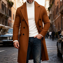 Load image into Gallery viewer, Long Overcoat with Double Breasted Closure and Tailored Fit