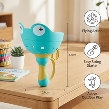 Load image into Gallery viewer, Pull String Flying Propeller Toy with Frog Design and Six Propellers in Three Colors