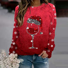 Load image into Gallery viewer, Women's cozy Christmas sweater, festive red knit jumper with a winter holiday pattern. Ideal for parties & gifts.
