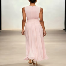 Load image into Gallery viewer, Graceful pleated wedding guest dress, maxi length, featuring a flattering ruched waist for formal elegance.